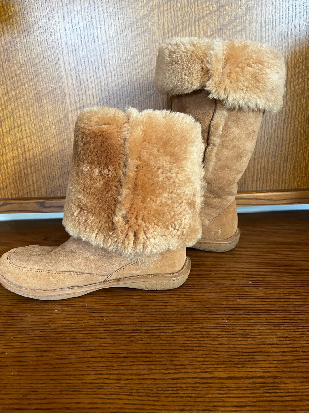 Born Women's Shearling Fold-Over Suede Boots - Tan